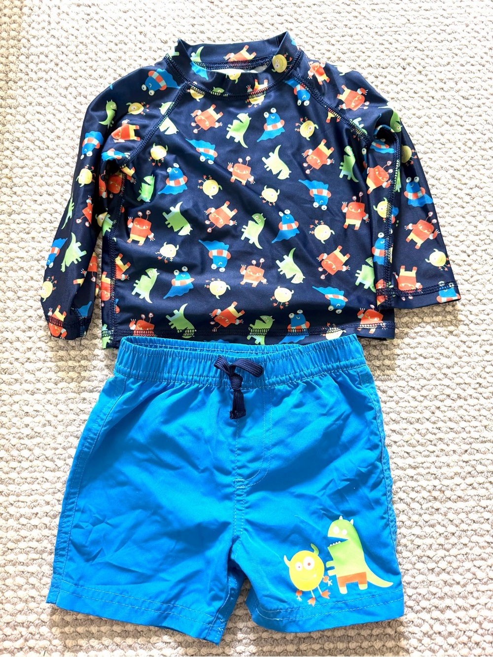 First Impressions Navy Monster Rashguard with Bright Blue Shorts 18 months